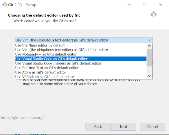 Git default editor